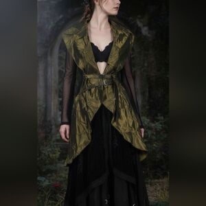 Marie Saint Pierre Avant Garde Couture Jacket - Gold/Green Taffeta M Victorian
